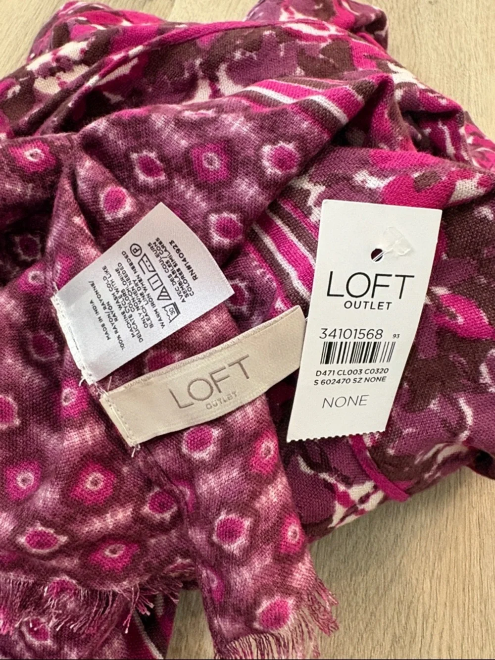NWT LOFT outlet purple pink rayon lightweight scarf soft boho fringe floral
